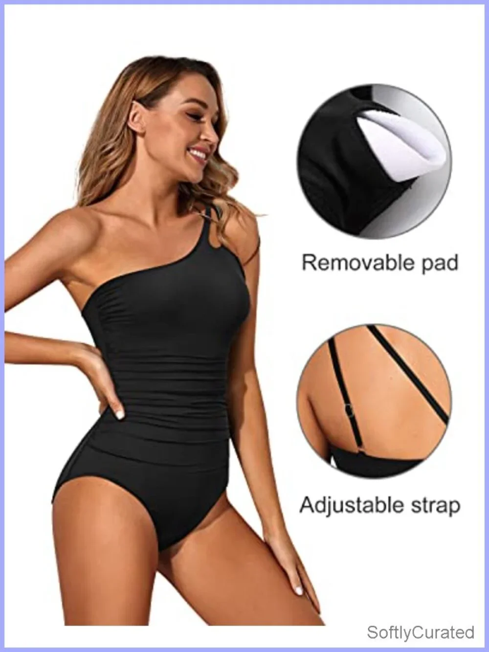 One Shoulder One Piece Swimsuit Tummy Control Full Coverage Keyhole Swimwear